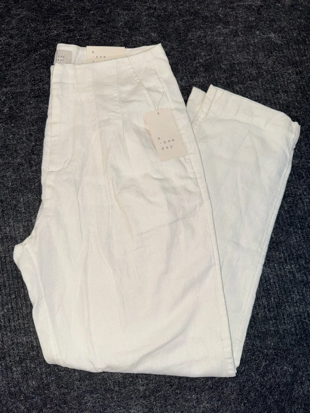 NWT! A New Day Women’s 2R White Linen High Rise Tapered Leg Pants w/ Pockets - Picture 1 of 6